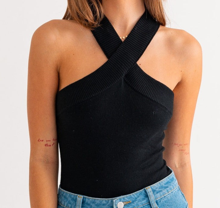 Double Cross My Mind Sweater Bodysuit (Black) at