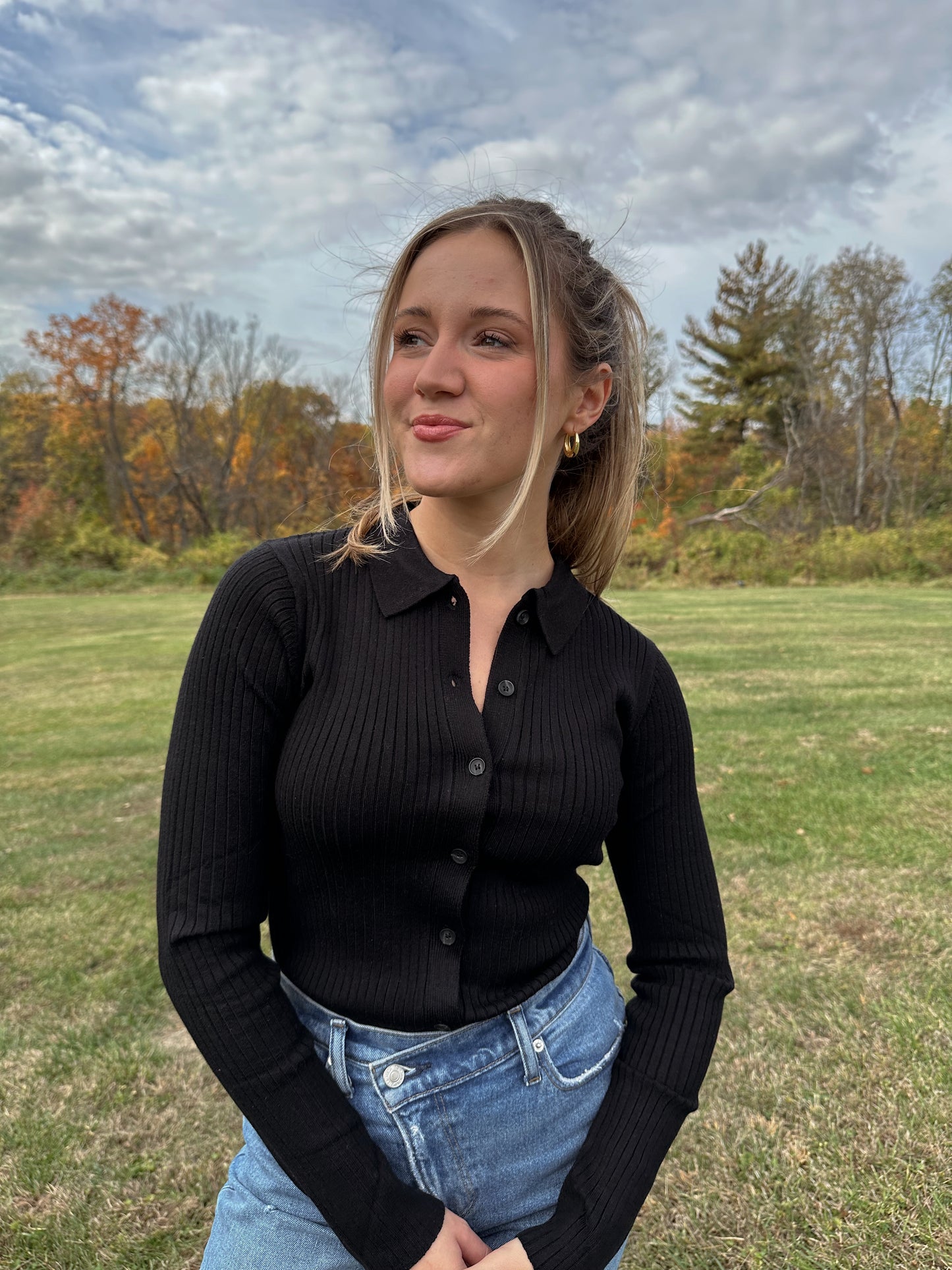 Emma Collared Top (Black)