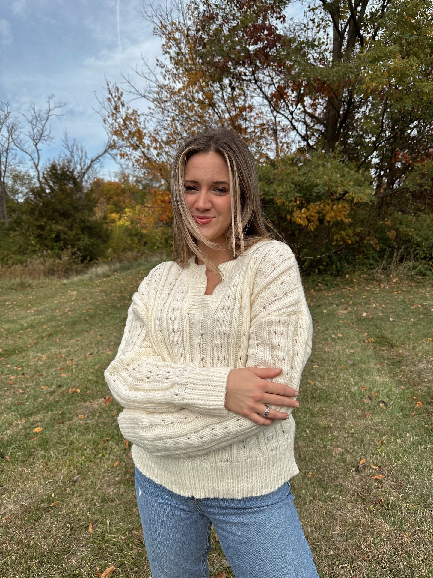 Ava Cable Knit Sweater (Whipped Cream)