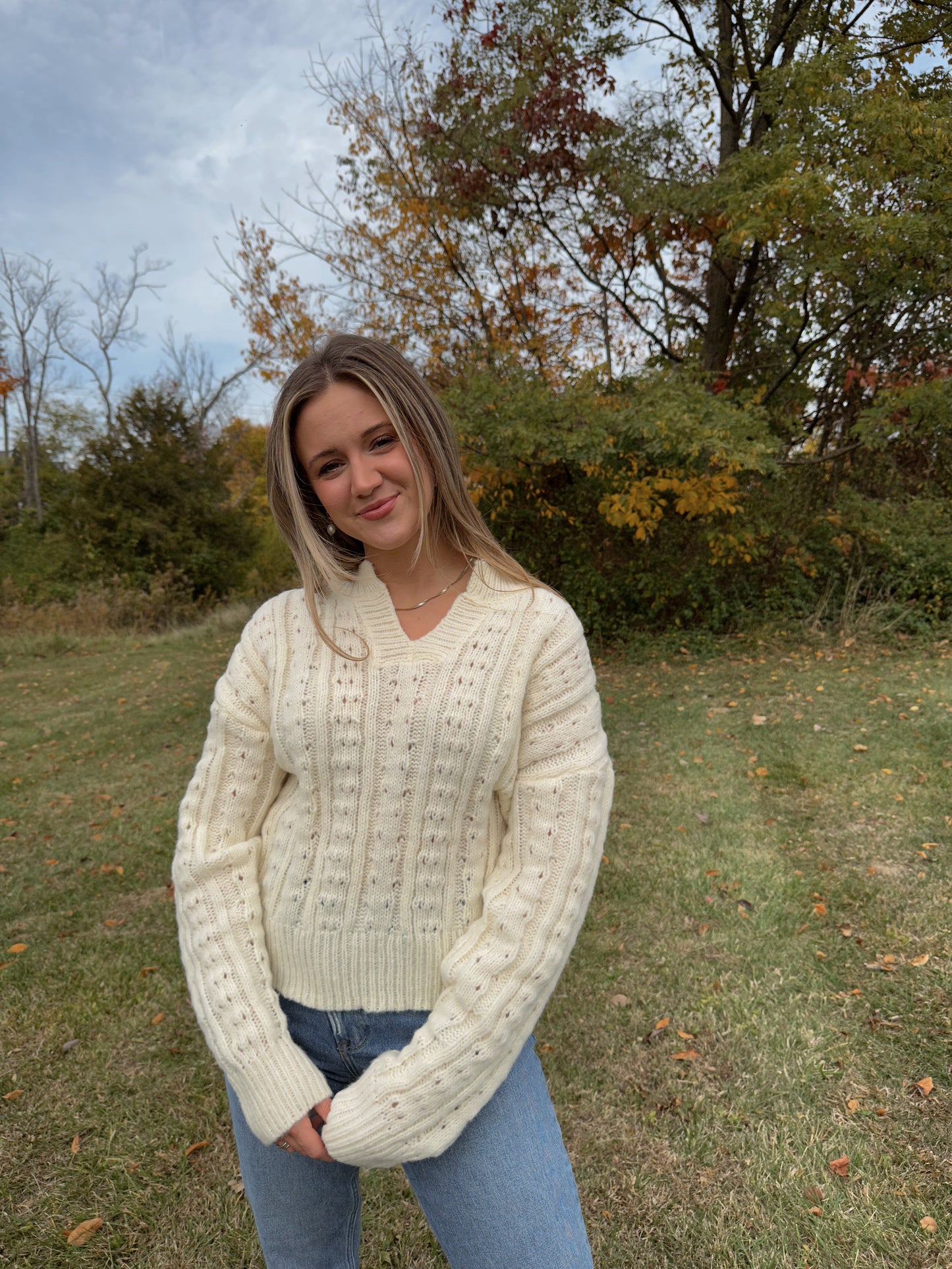 Ava Cable Knit Sweater (Whipped Cream)
