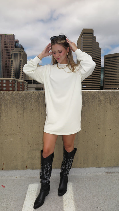 Take It Easy Sweatshirt Dress (Sweet Cream)