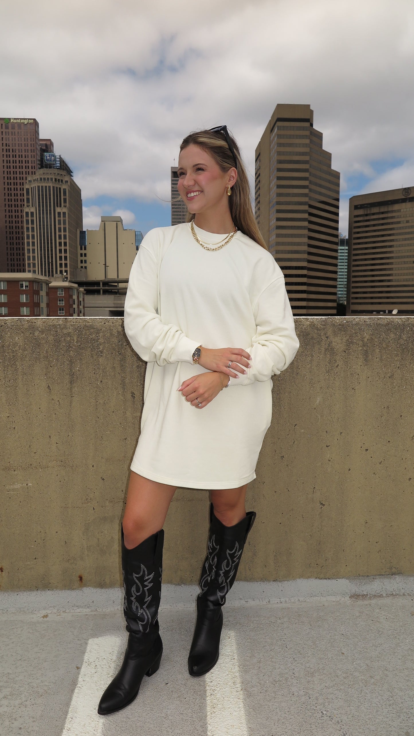 Take It Easy Sweatshirt Dress (Sweet Cream)