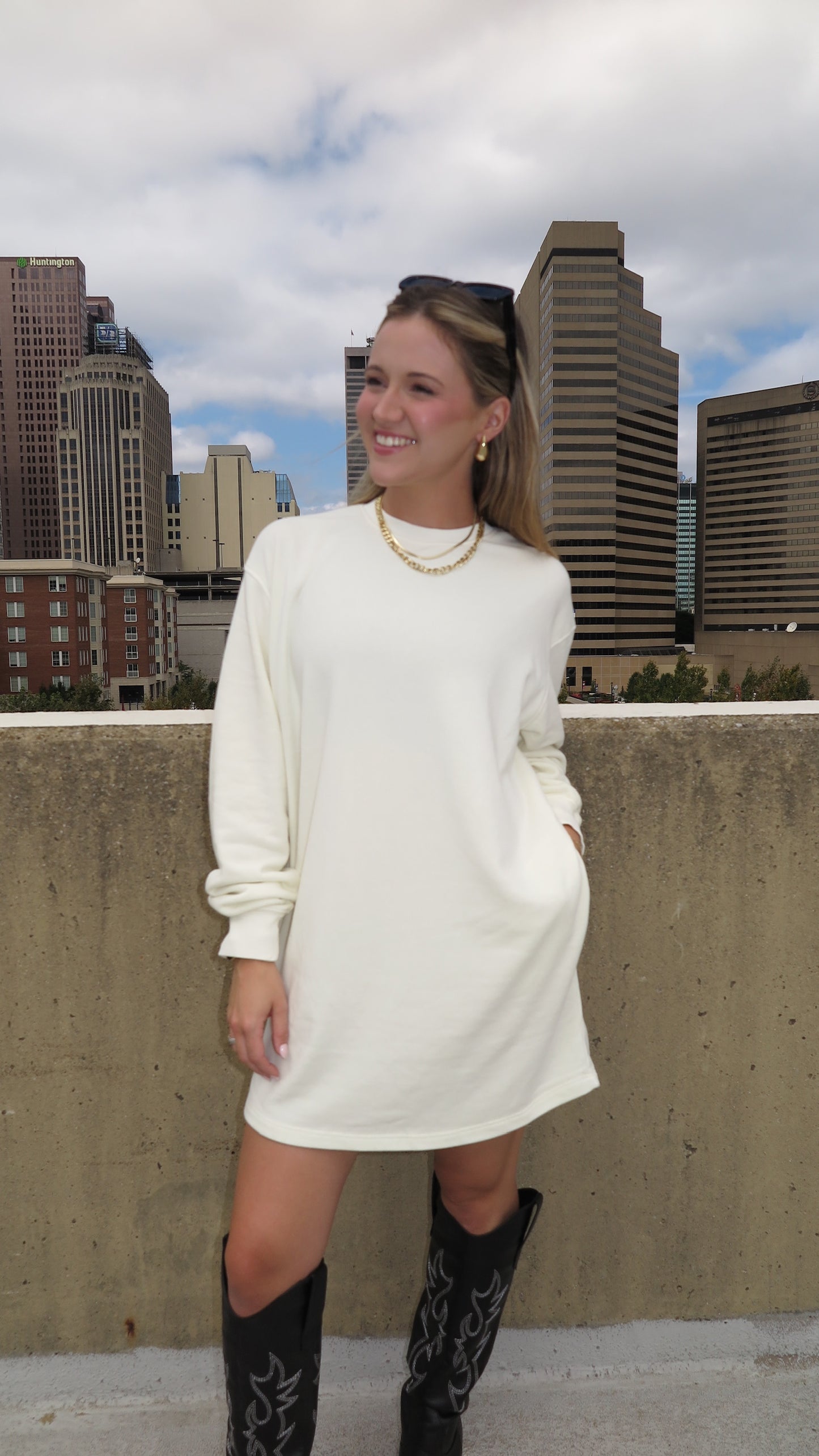 Take It Easy Sweatshirt Dress (Sweet Cream)