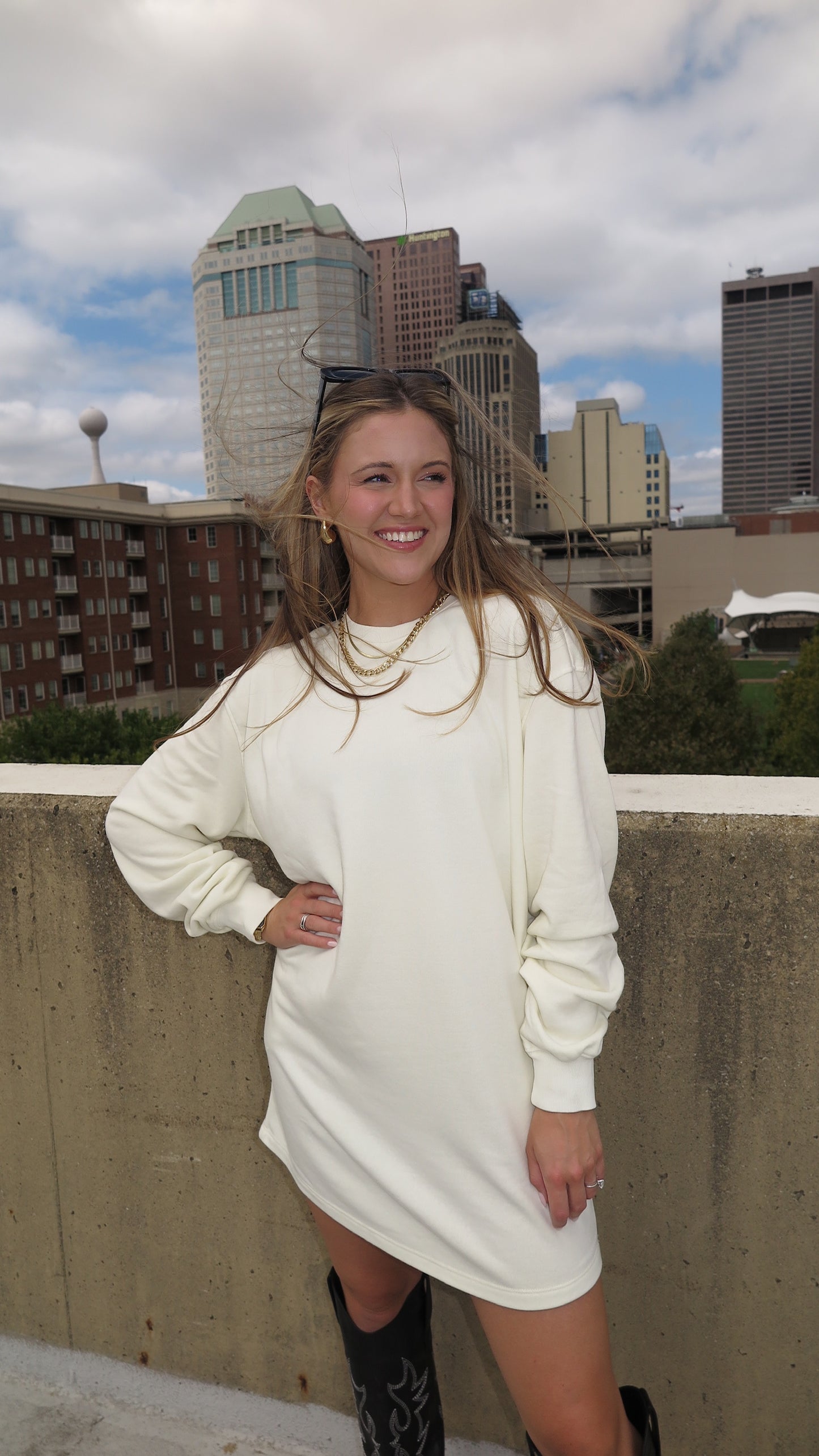 Take It Easy Sweatshirt Dress (Sweet Cream)