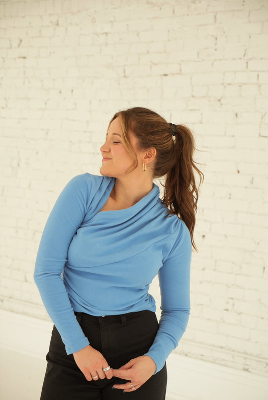 Heather Ruched Knit Top (Cerulean)