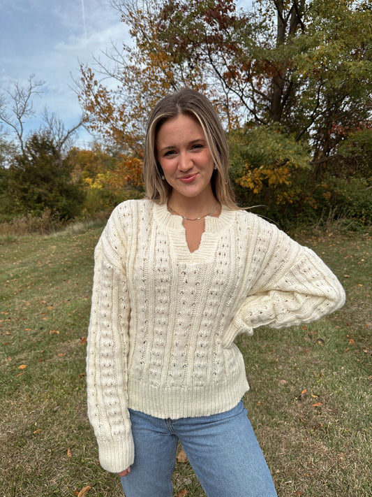 Ava Cable Knit Sweater (Whipped Cream)